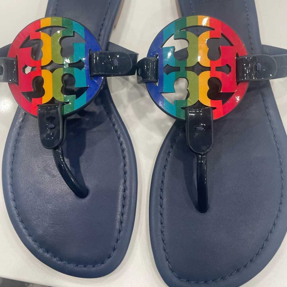 Tory Burch Miller Sandal Bright Rainbow Royal Navy Size 8